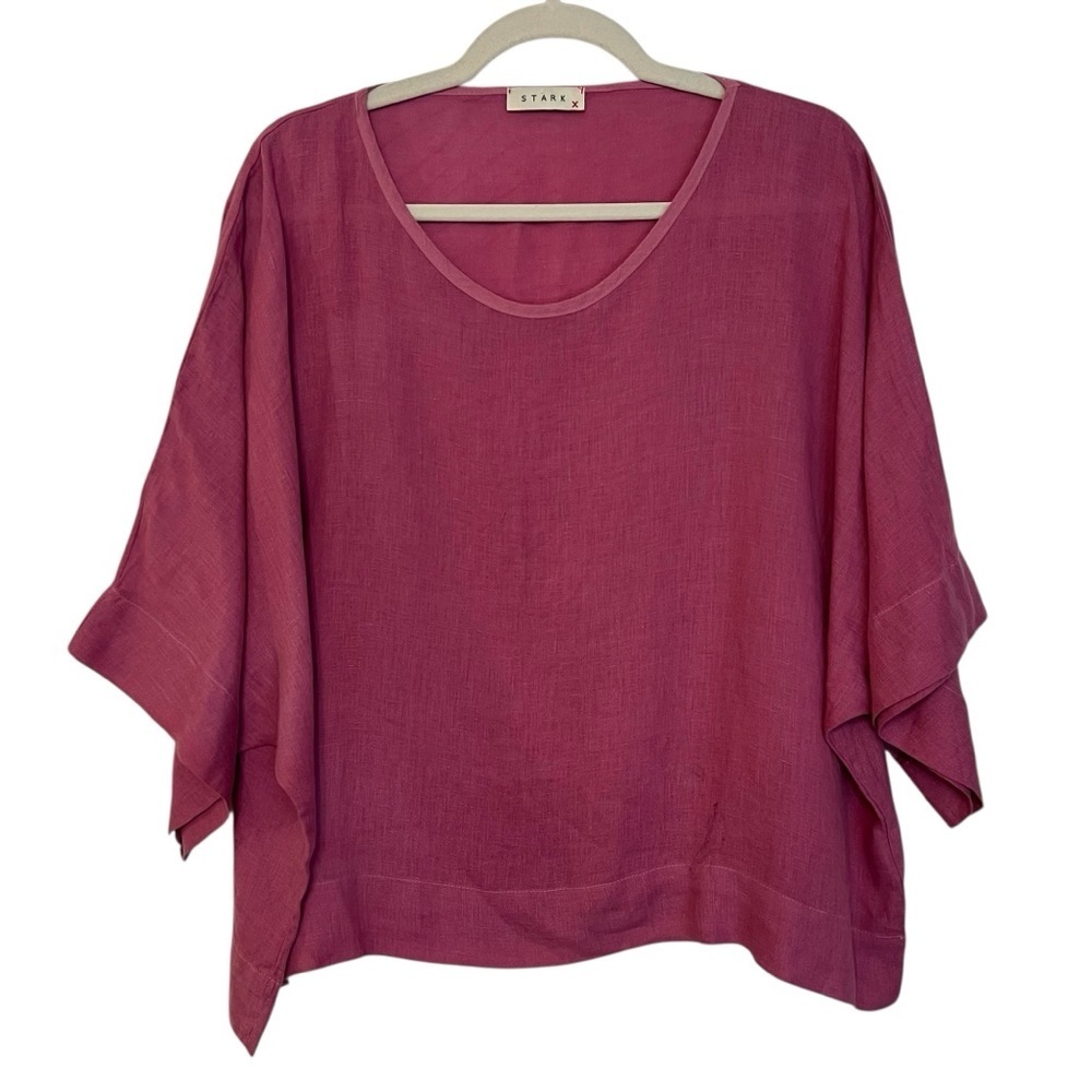Stark X Linen Relaxed Blouse Top Berry Magenta Medium Beach Resortwear Casual